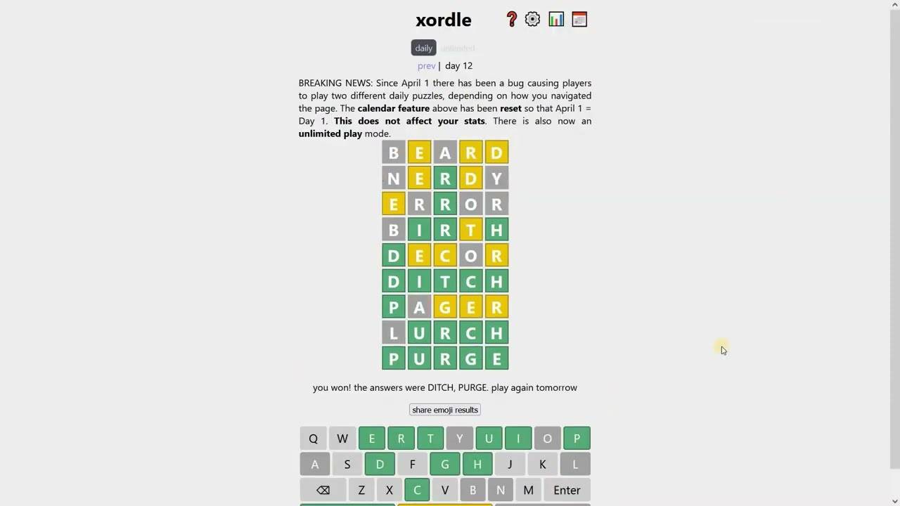 Xordle (April 2022) Another Wordle Game For Fun!