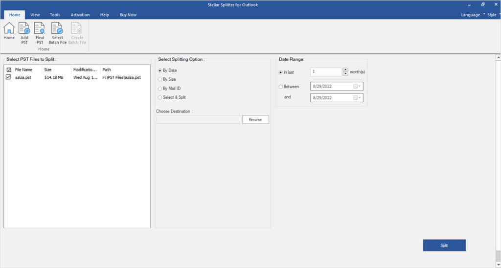 splitting the PST file data