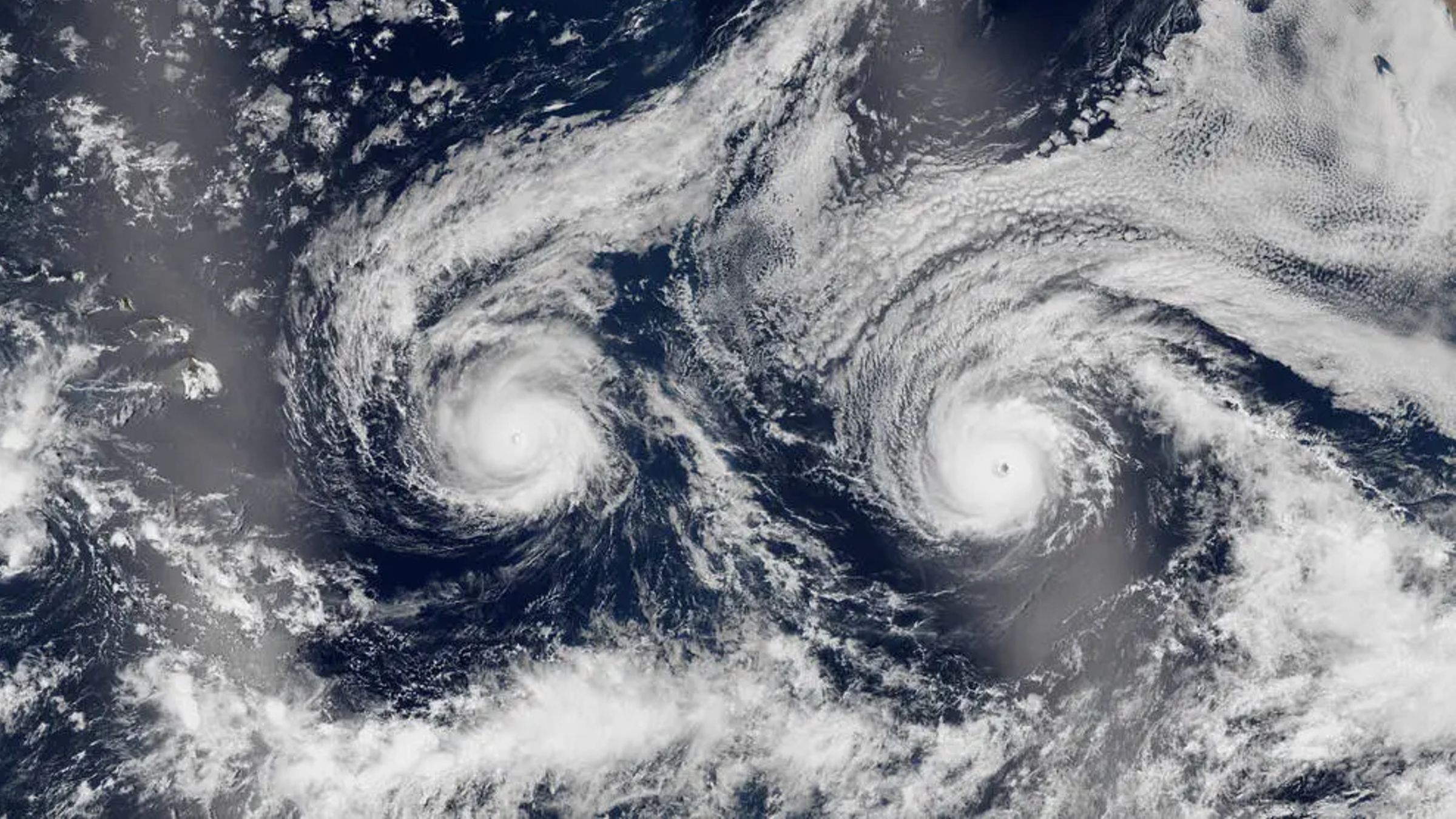 Twin Hurricanes Hawaii: Twin hurricanes stare out to space as they barrel toward…
